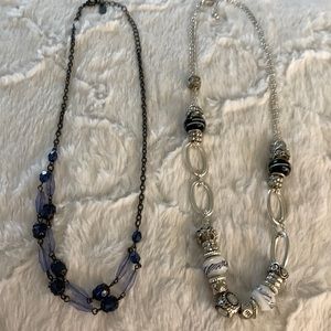 1928 necklace with blue beads and unbranded silver tone necklace